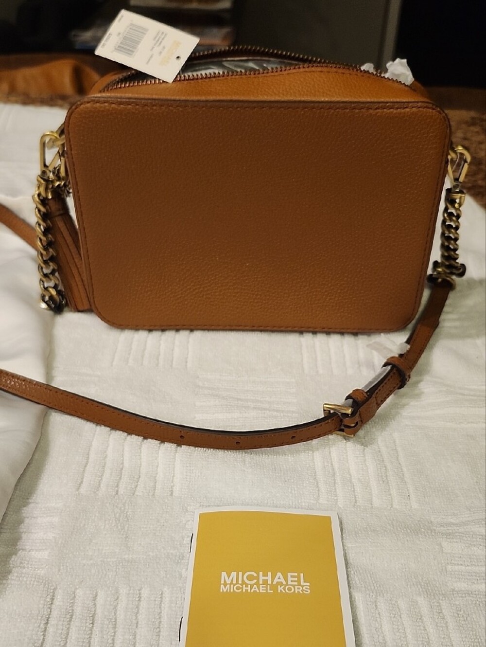 Michael Kors Tan Studded Leather Crossbody with Tassel - Picture 5 of 10